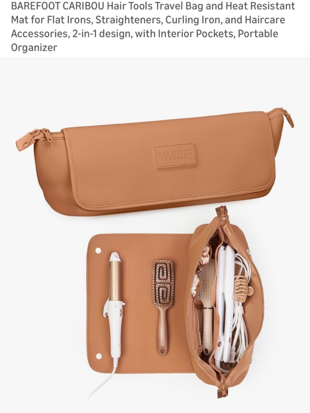 BAREFOOT CARIBOU Heat-Resistant Hair Tool Travel Bag in Camel